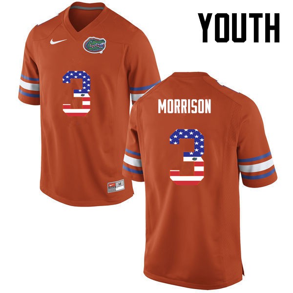 Florida Gators Youth #3 Antonio Morrison College Football USA Flag Fashion Orange
